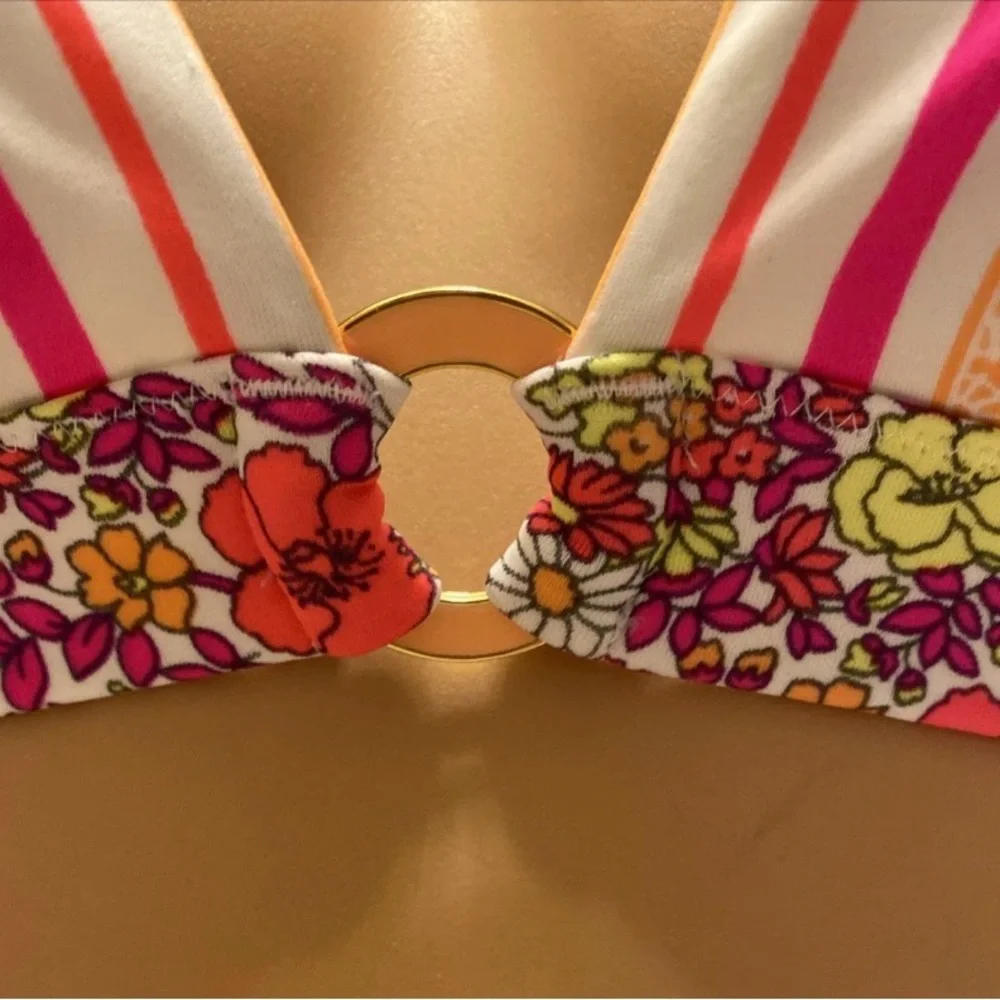 Victoria's Secret Multicolor Neon Floral and Striped Bikini
